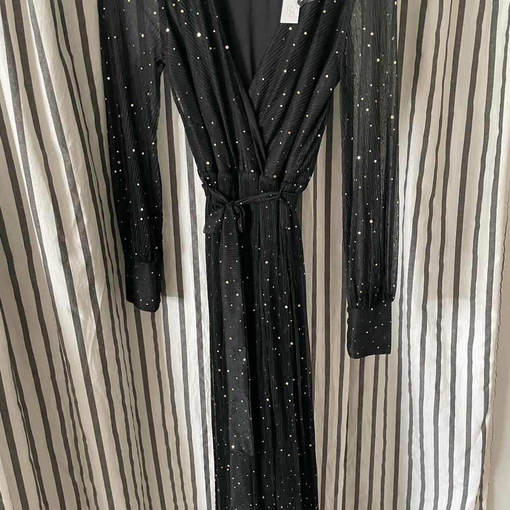 Baltic Born Chic Black Long-Sleeve Dress with Gold Accents